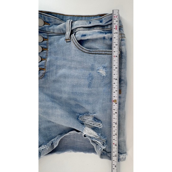 Judy Blue Distressed Denim Button Fly Shorts Light Wash High Rise Women's L EUC - Picture 6 of 8